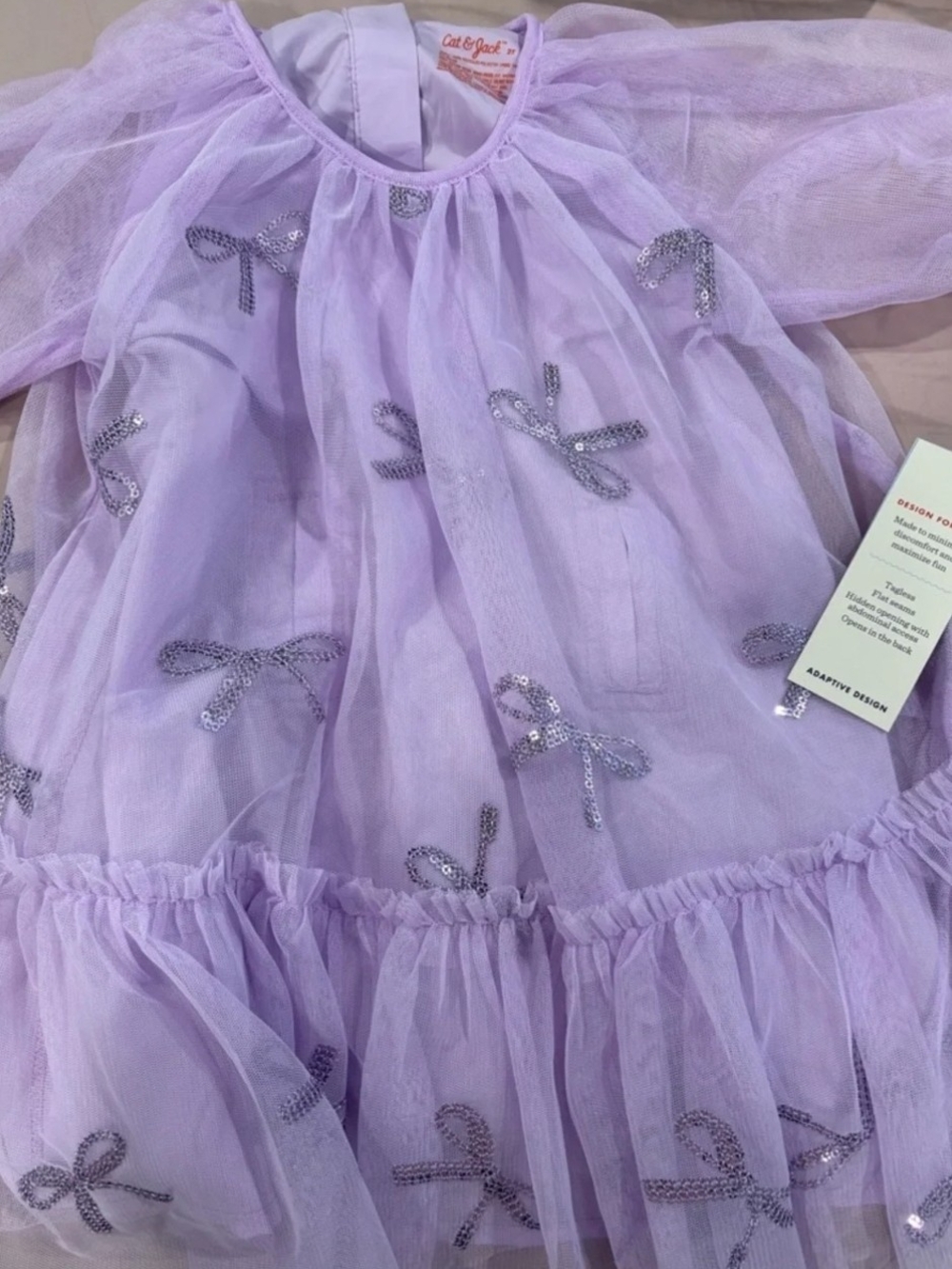 Cat & Jack Lavender Tulle Dress with Silver Sequin Bows